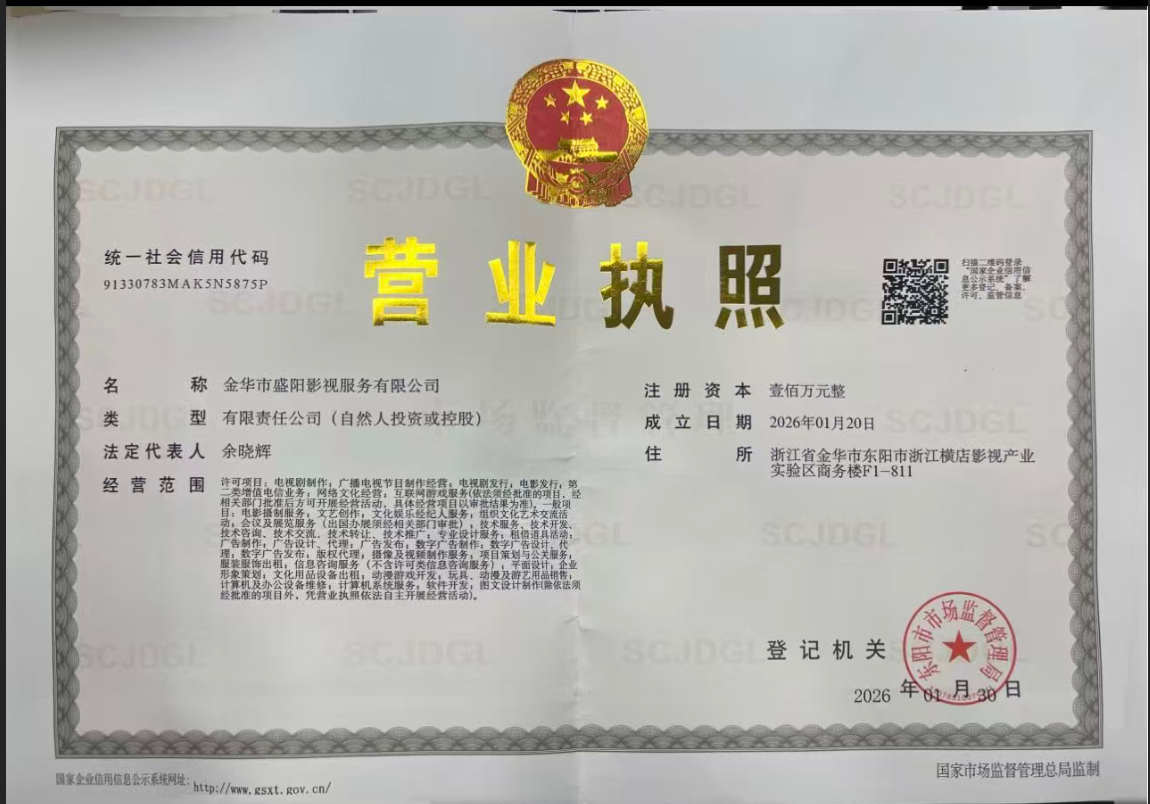金华市盛阳影视服务有限公司营业执照